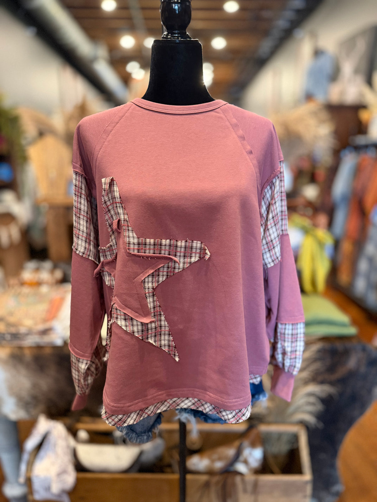 Stitched in Stars – Brick Plaid Top