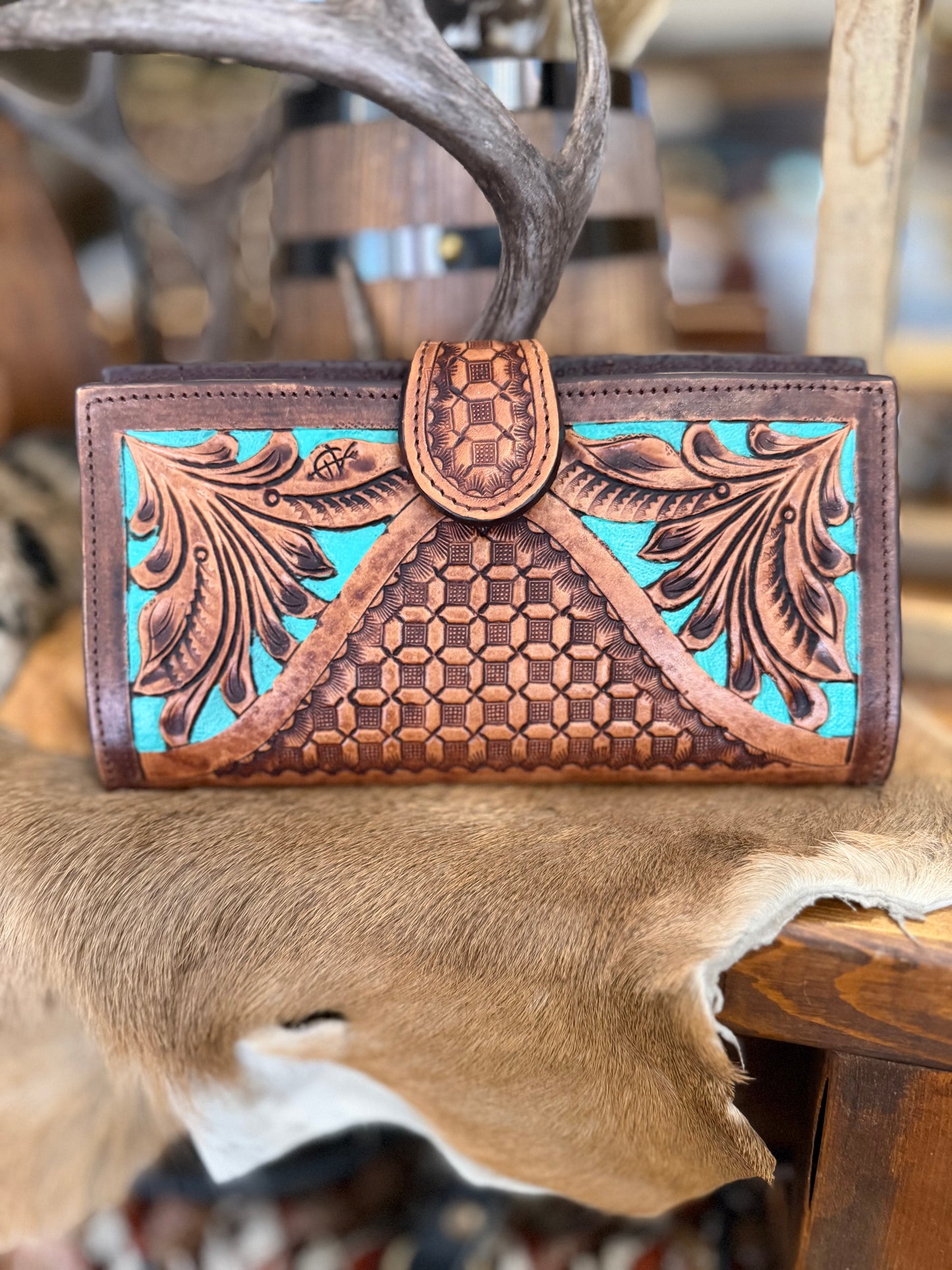 Tooled in Turquoise- Leather Wallet