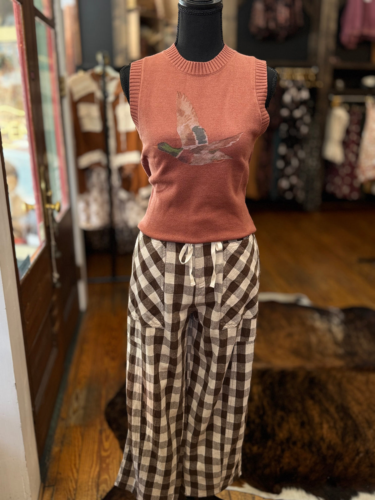 Cocoa Cottage - Brown Gingham Barrel Pants