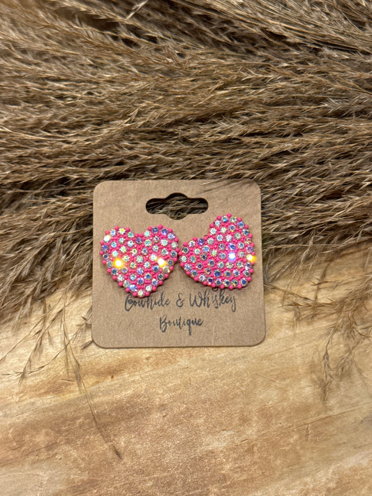 Pink Glitzy Heart - Earrings