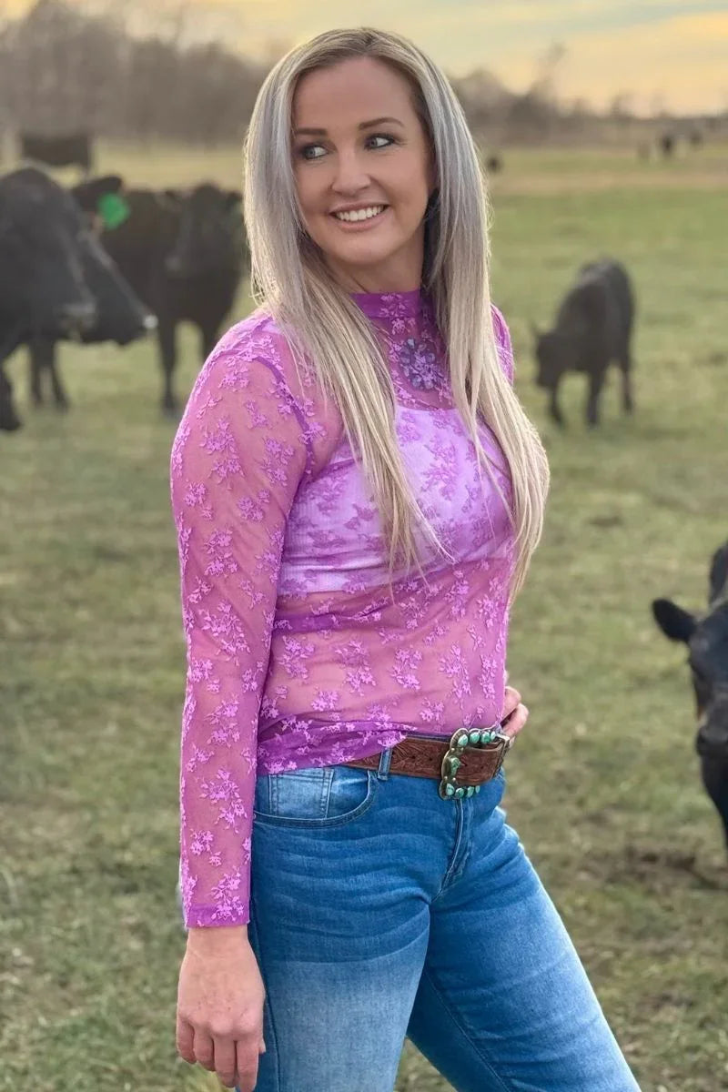 Flying Floral Mesh - Neon Purple Top