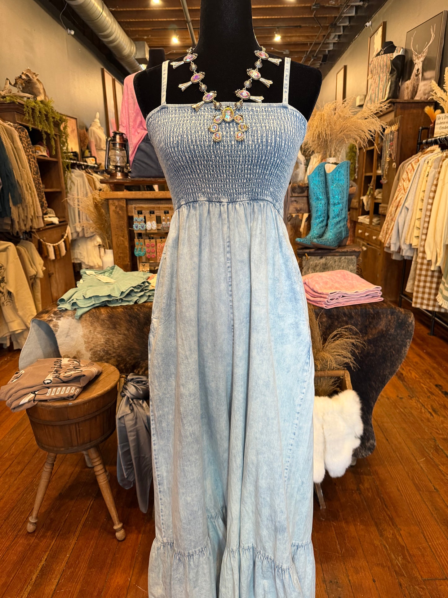 Dusty Denim – Smocked Bodice Jumpsuit
