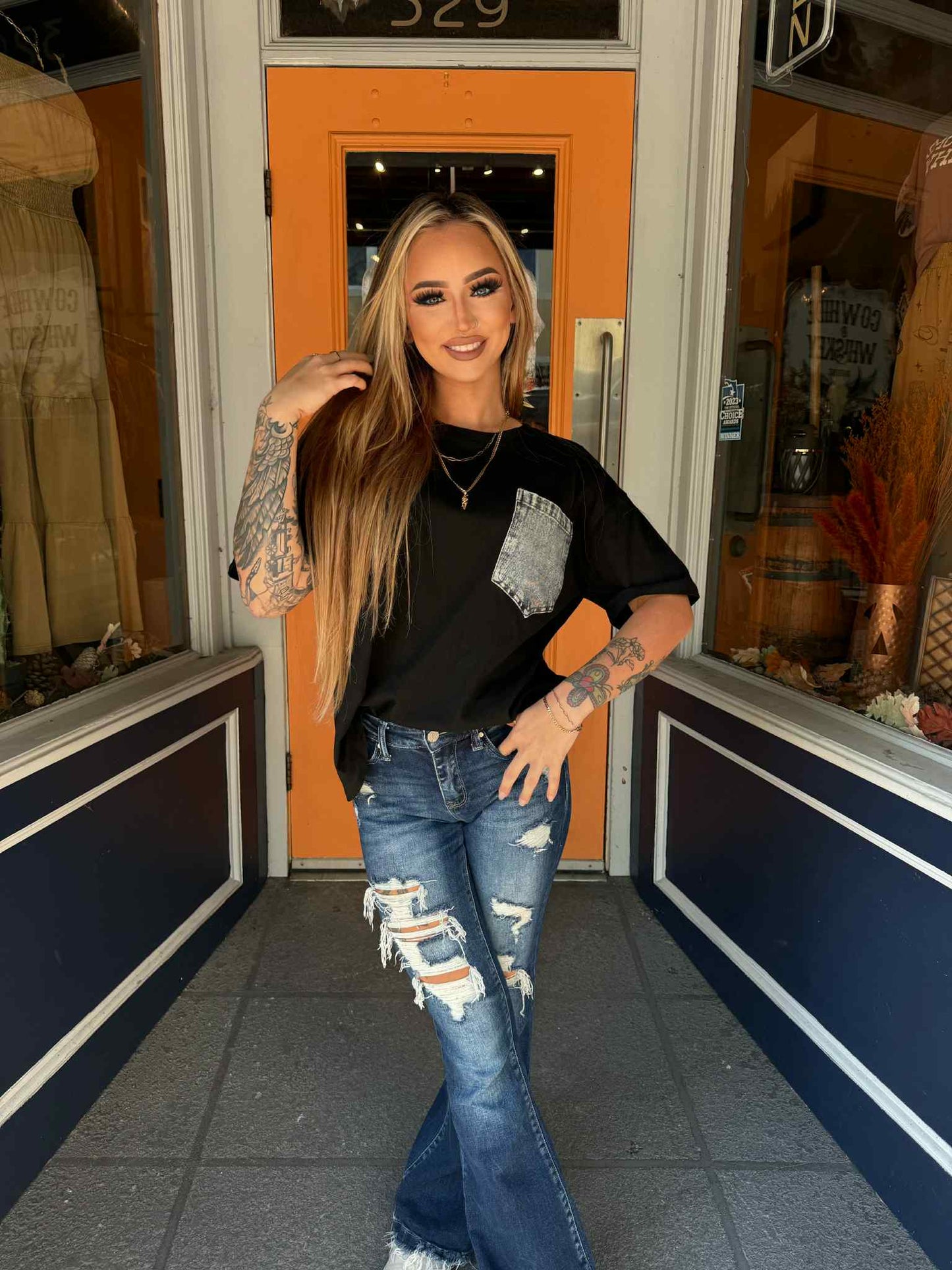 Denim Pocket Tee - Black Top