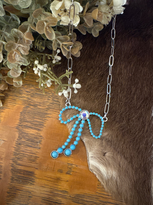 Teal Tangle - Bow Necklace