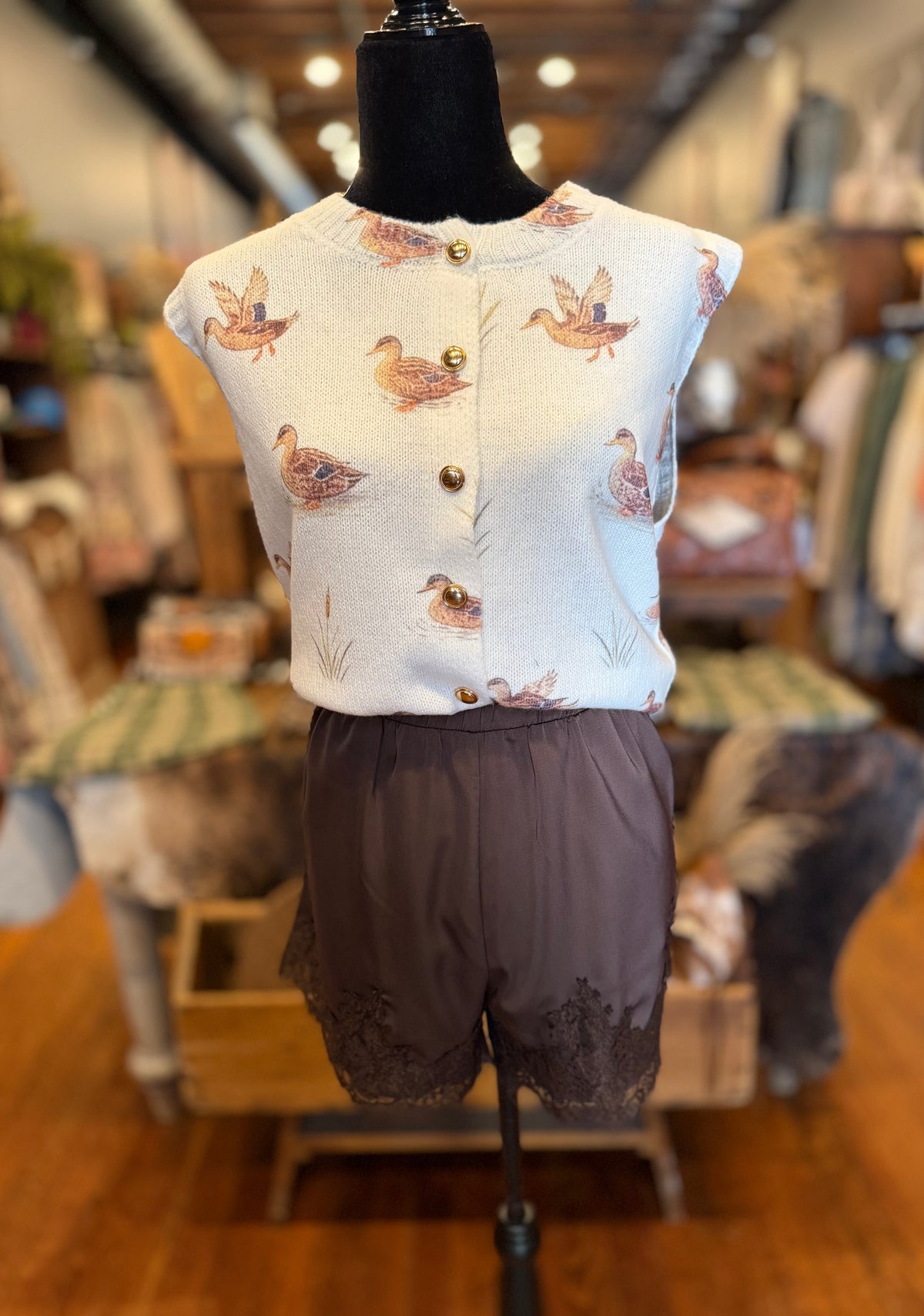 Satin Sweetheart – Chocolate Brown Satin Lace-Trim Shorts