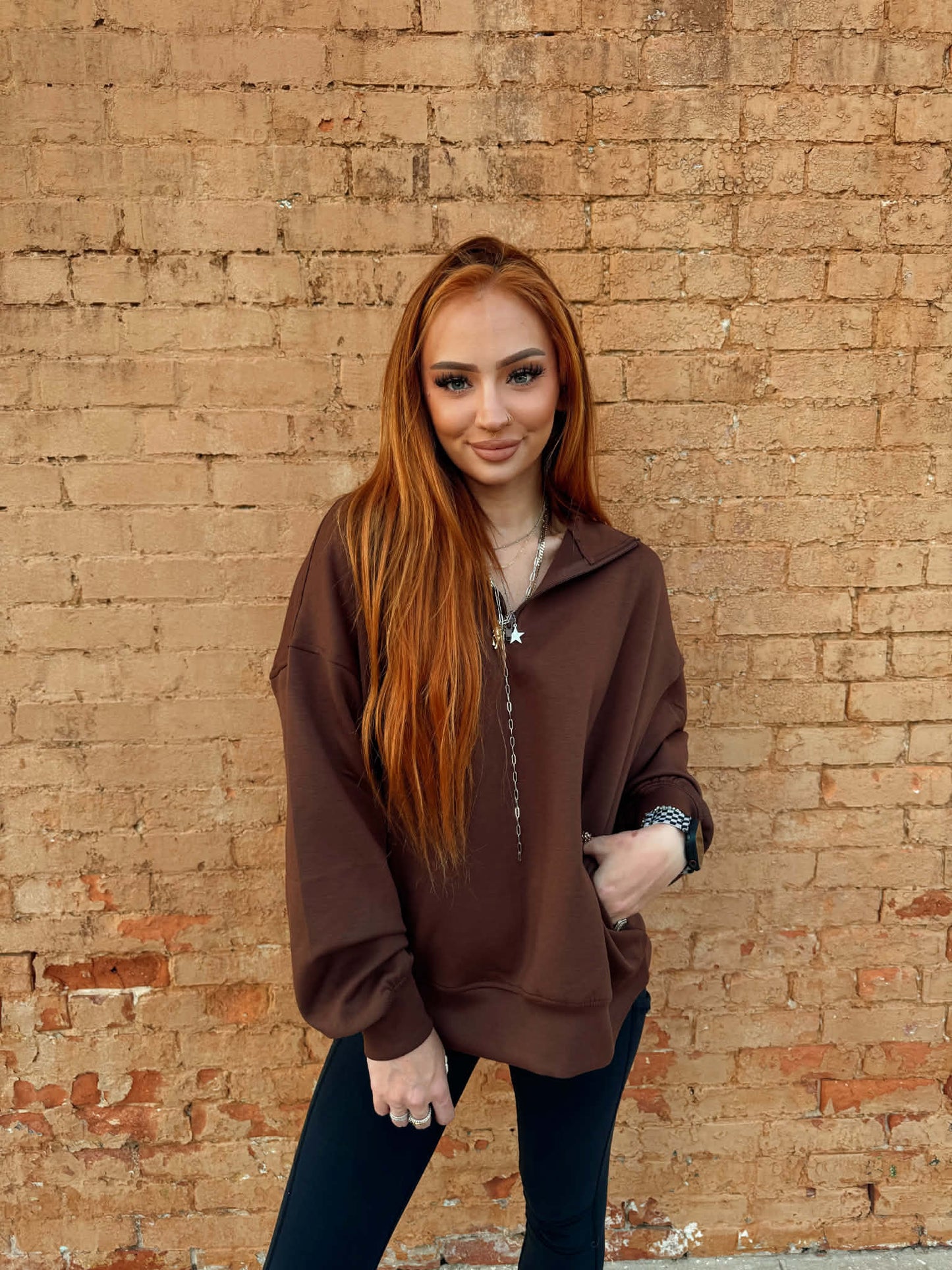 Scuba Half Zip Pullover - Brown *Door Buster*