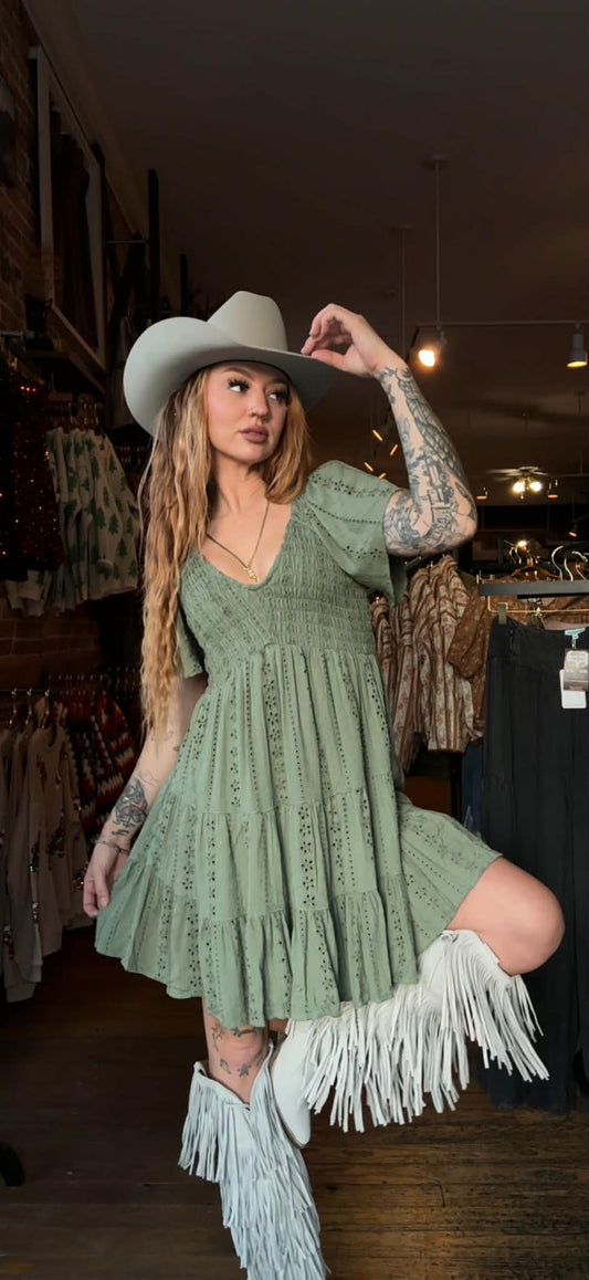 Sagebrush Sweetheart - Olive Mini Dress