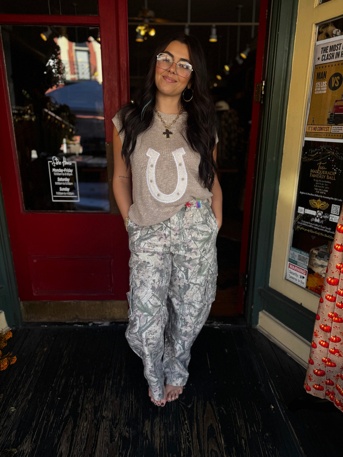 Camo & Crystals – Camo Barrel Jeans