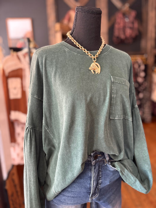 Simple Comfort – Deep Forest Bubble Sleeve Top