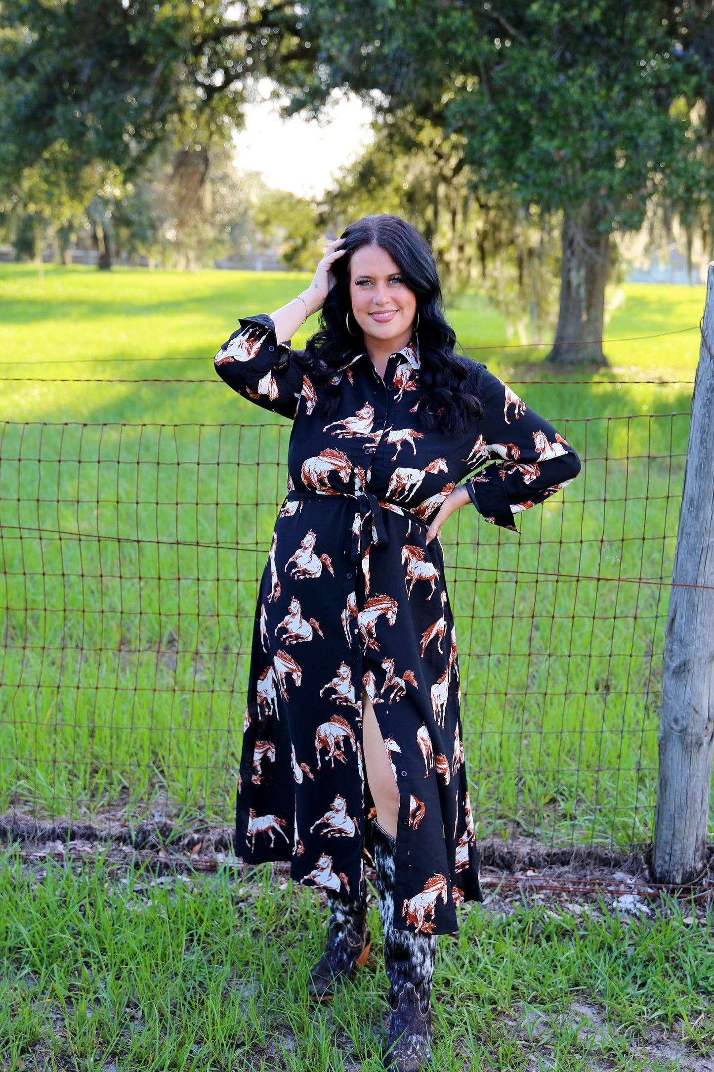 Wild Mustang – Black Button Down Dress