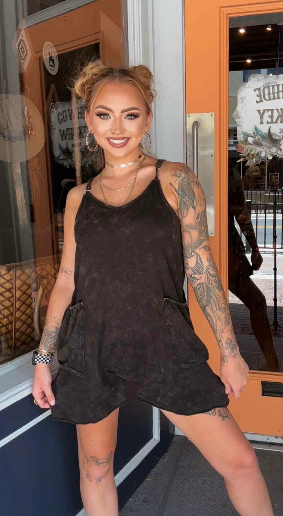 Summer Walk - Black Acid Wash Romper