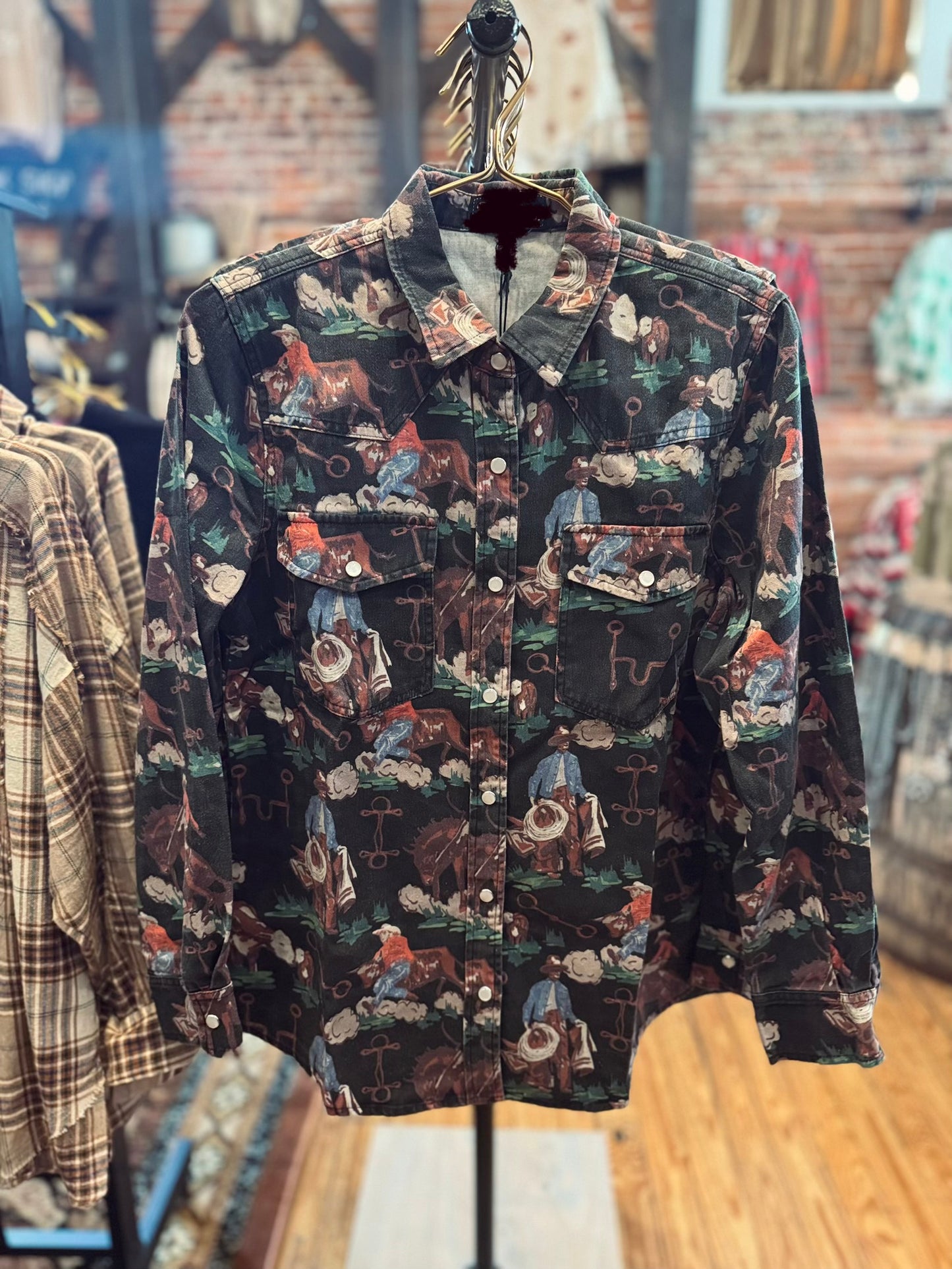 Cowhand Wrangler - Black Brush Popper Top