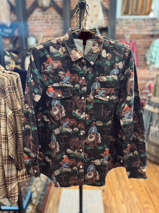 Cowhand Wrangler - Black Brush Popper Top