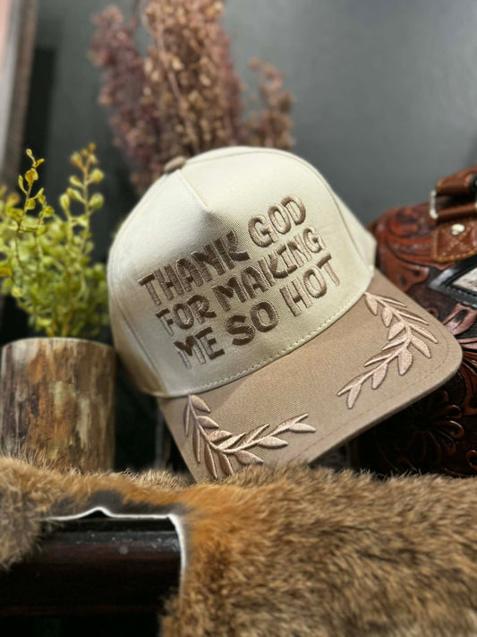 Thank God For Making Me So Hot - Tan Trucker Hat