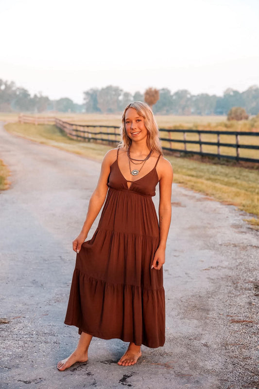 Rustic Seasons – Brown Midi Dress