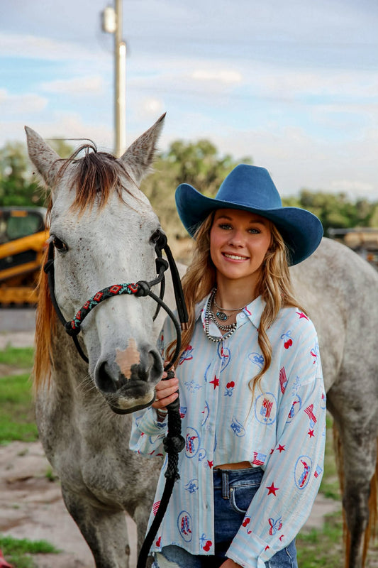 Southern Glory – Baby Blue Stripe Button Up