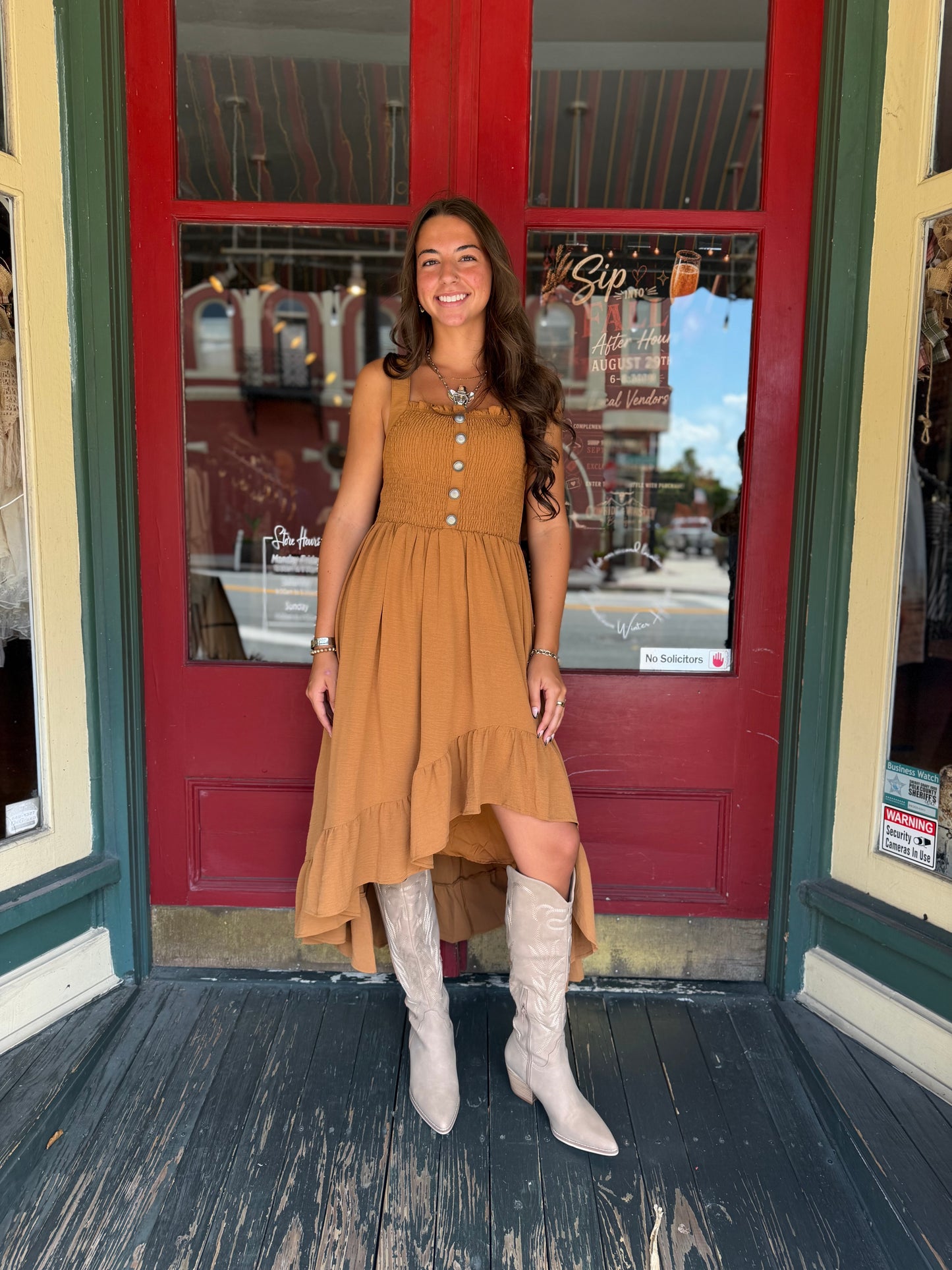 High Country Harvest – Camel High Low Dress