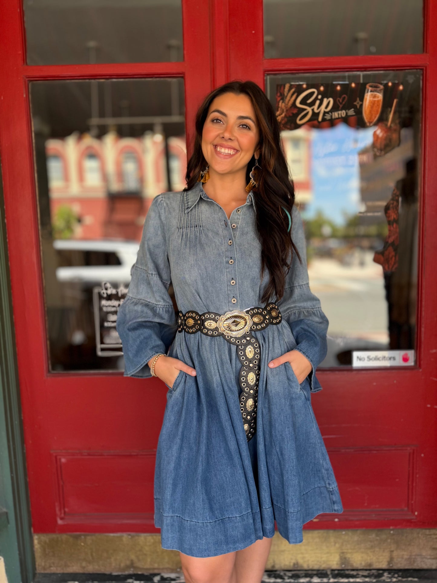 Country Belle – Denim Bell Sleeve Dress