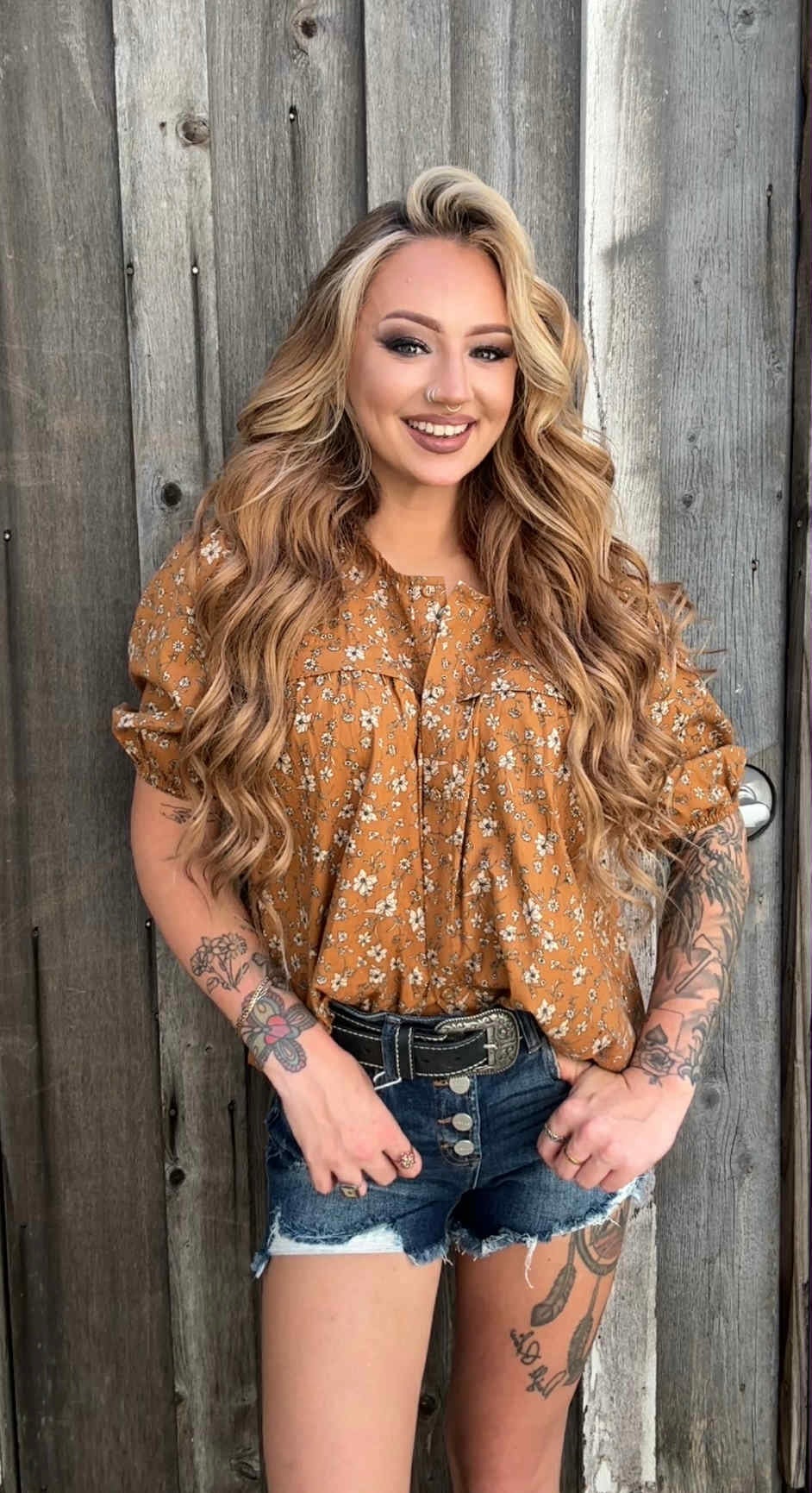 Amber Garden - Camel Floral Top