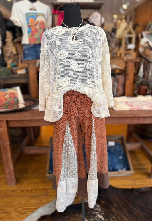 Bohemian Ember – Rust Flowy Pants