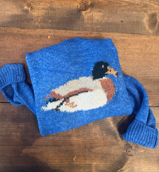 Mallard Meadow- Duck Knit Sweater Blue
