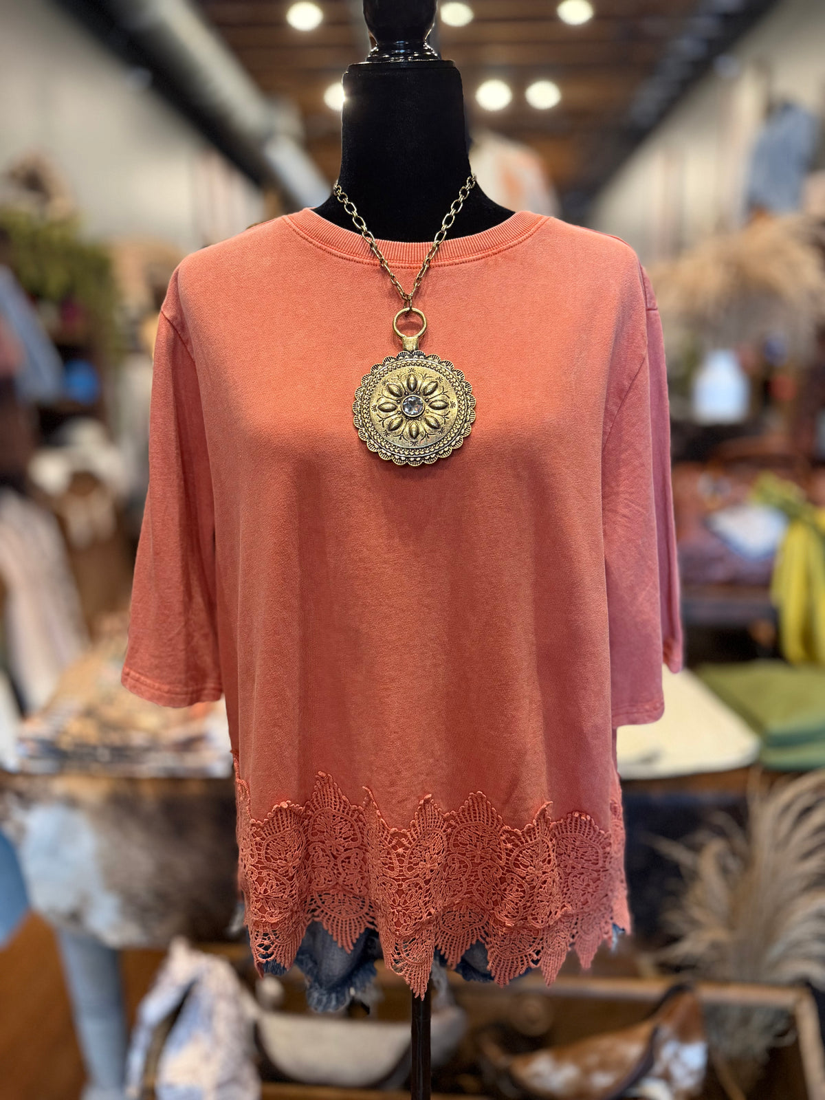 Fireside Oak – Brick Lace Top
