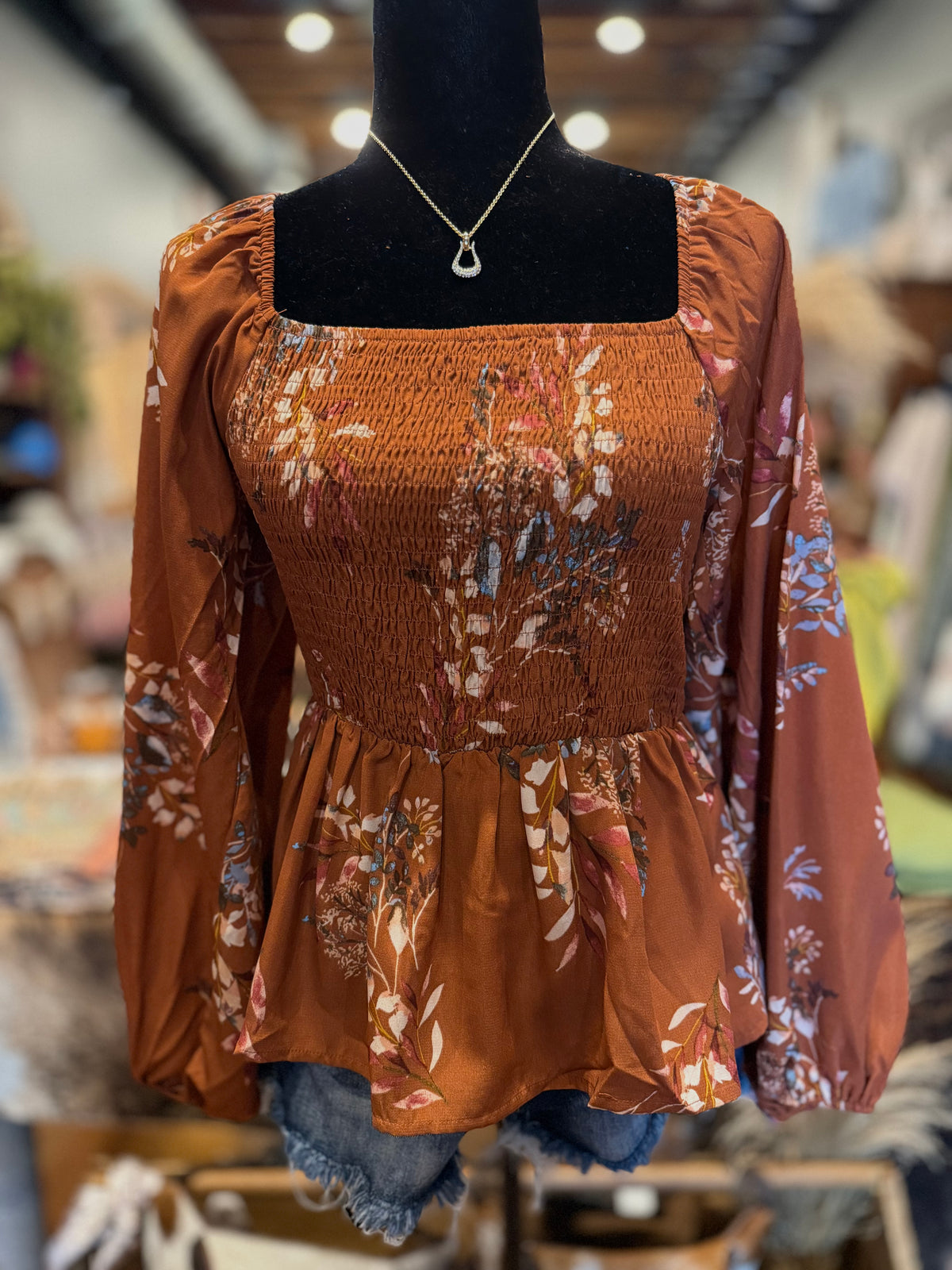 Rustic Romance – Floral Smocked Top