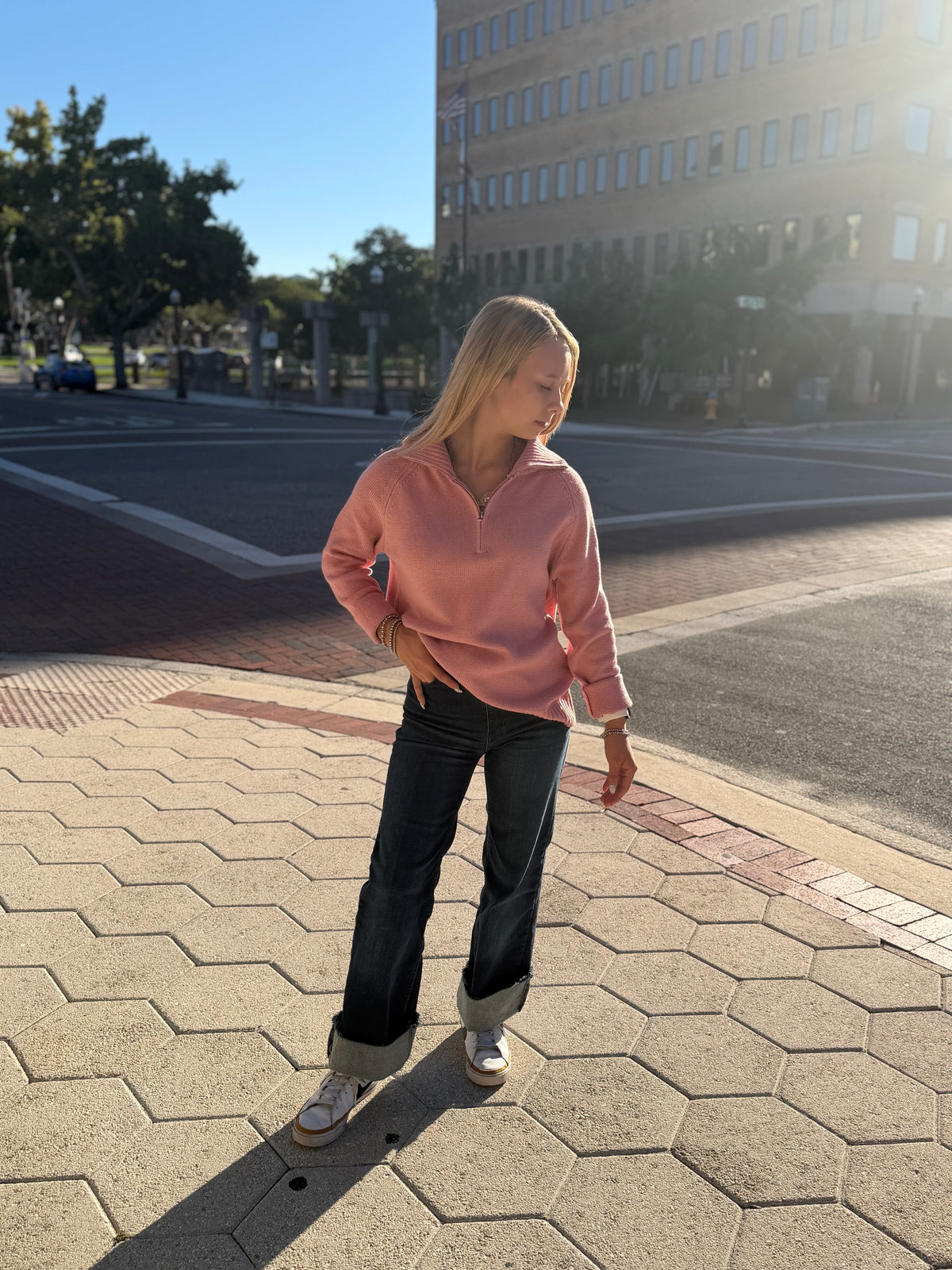 Pretty in the Marsh – Pink Mallard Quarter-Zip Pullover