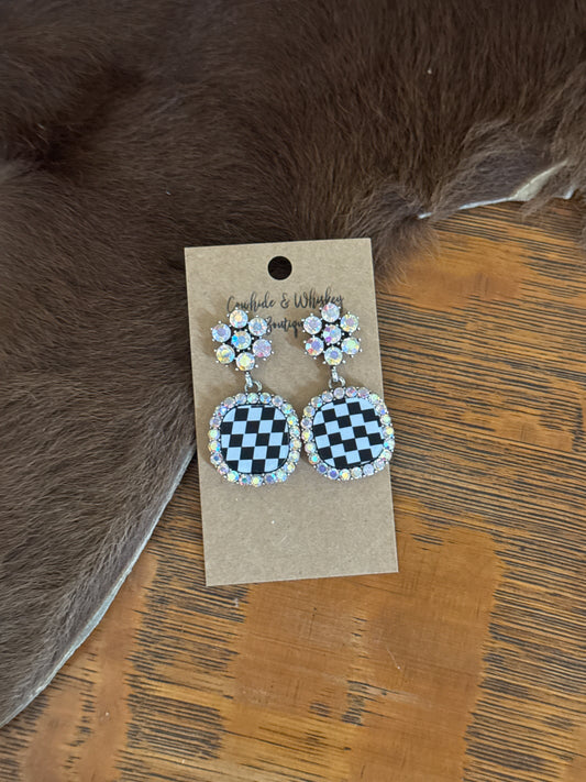 Checkered Flower - Earrings