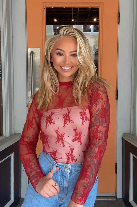 Flying Floral Mesh - Red Top