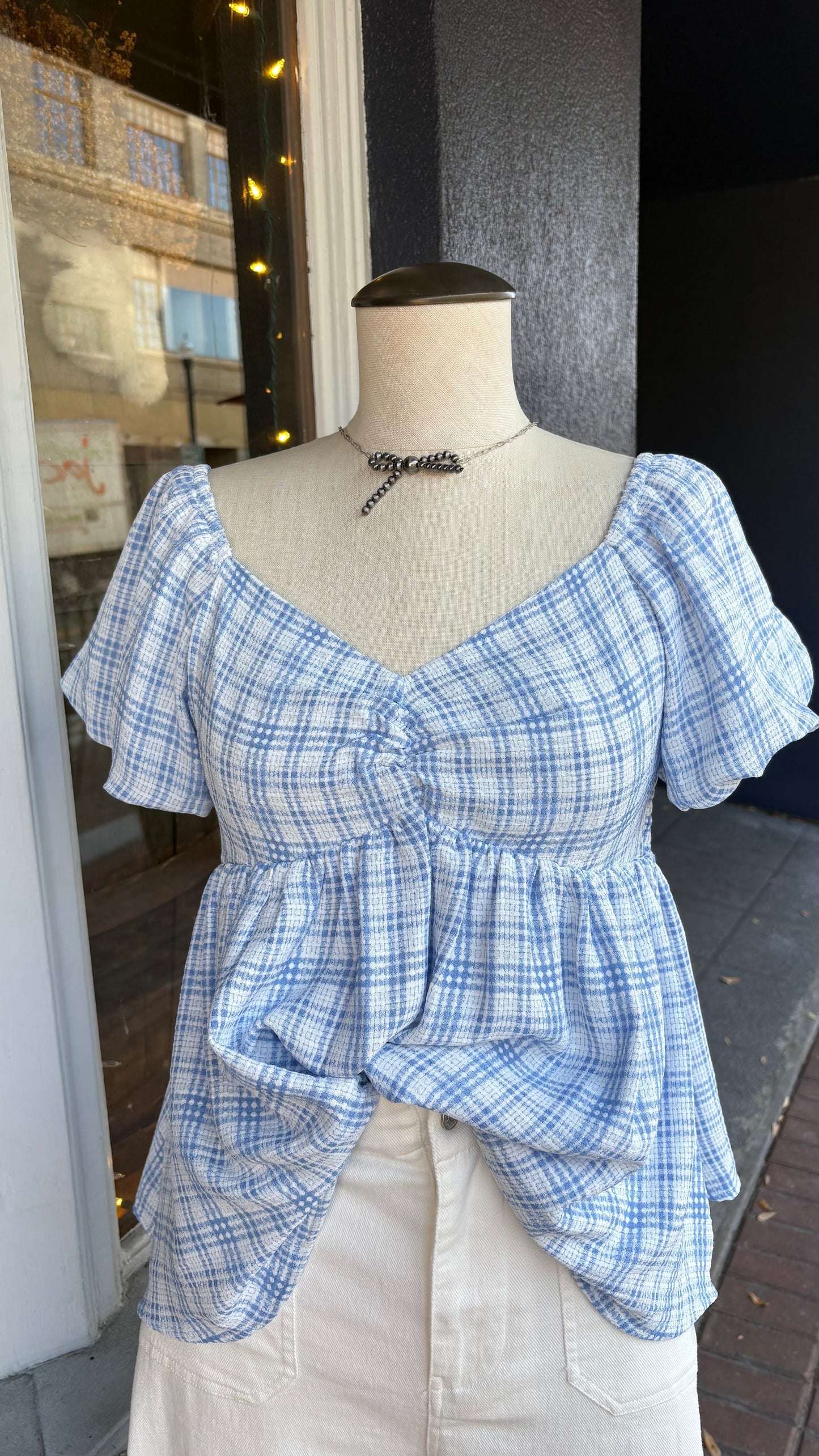 Cloudy Sky- Plaid Blouse