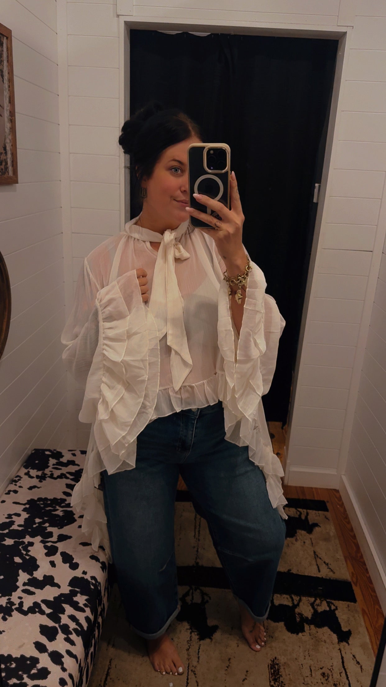 Dust & Grace- White Tie- Neck Blouse