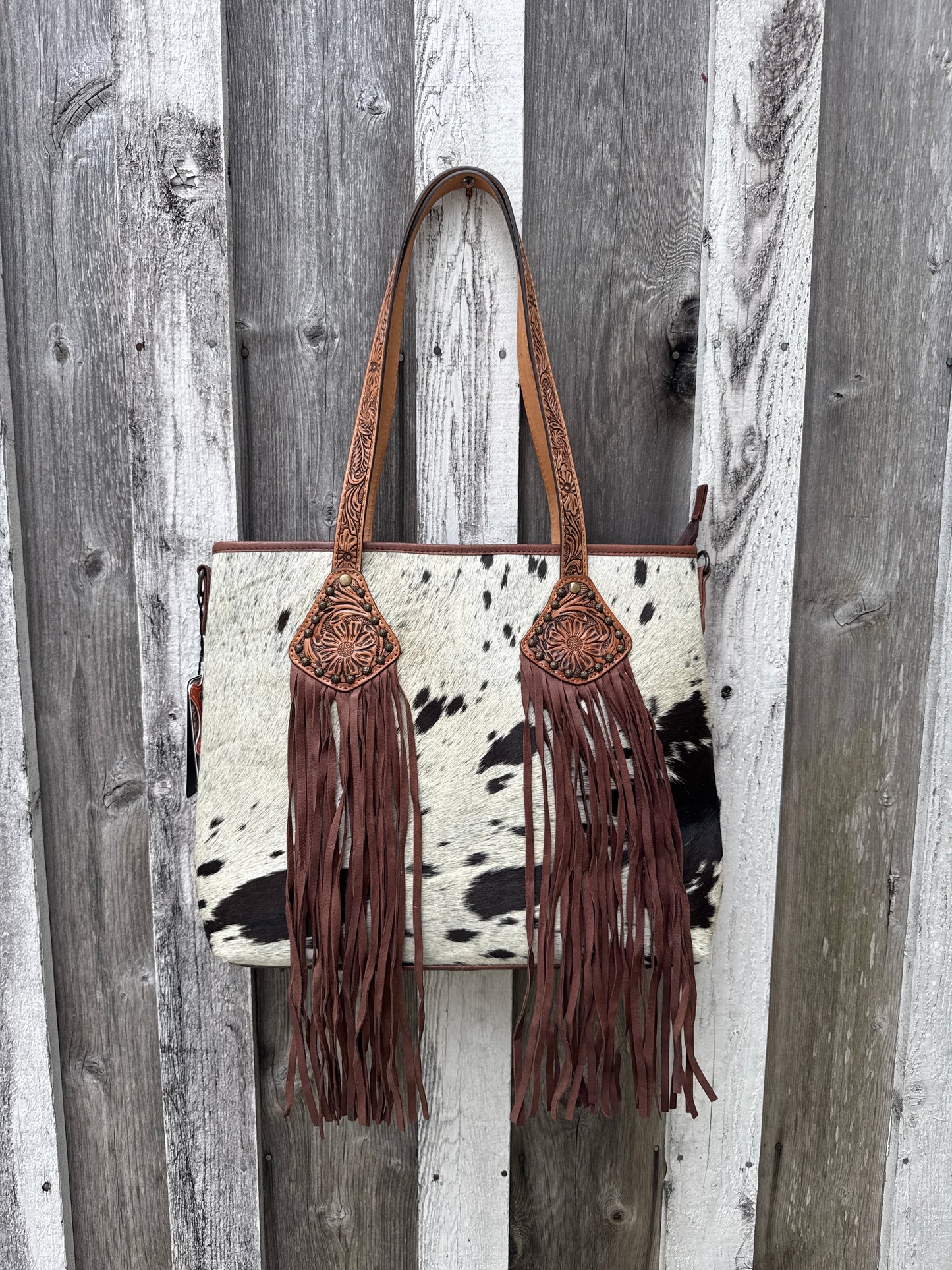Fringe Dust & Rodeo Rust - Leather Hide Tote Bag