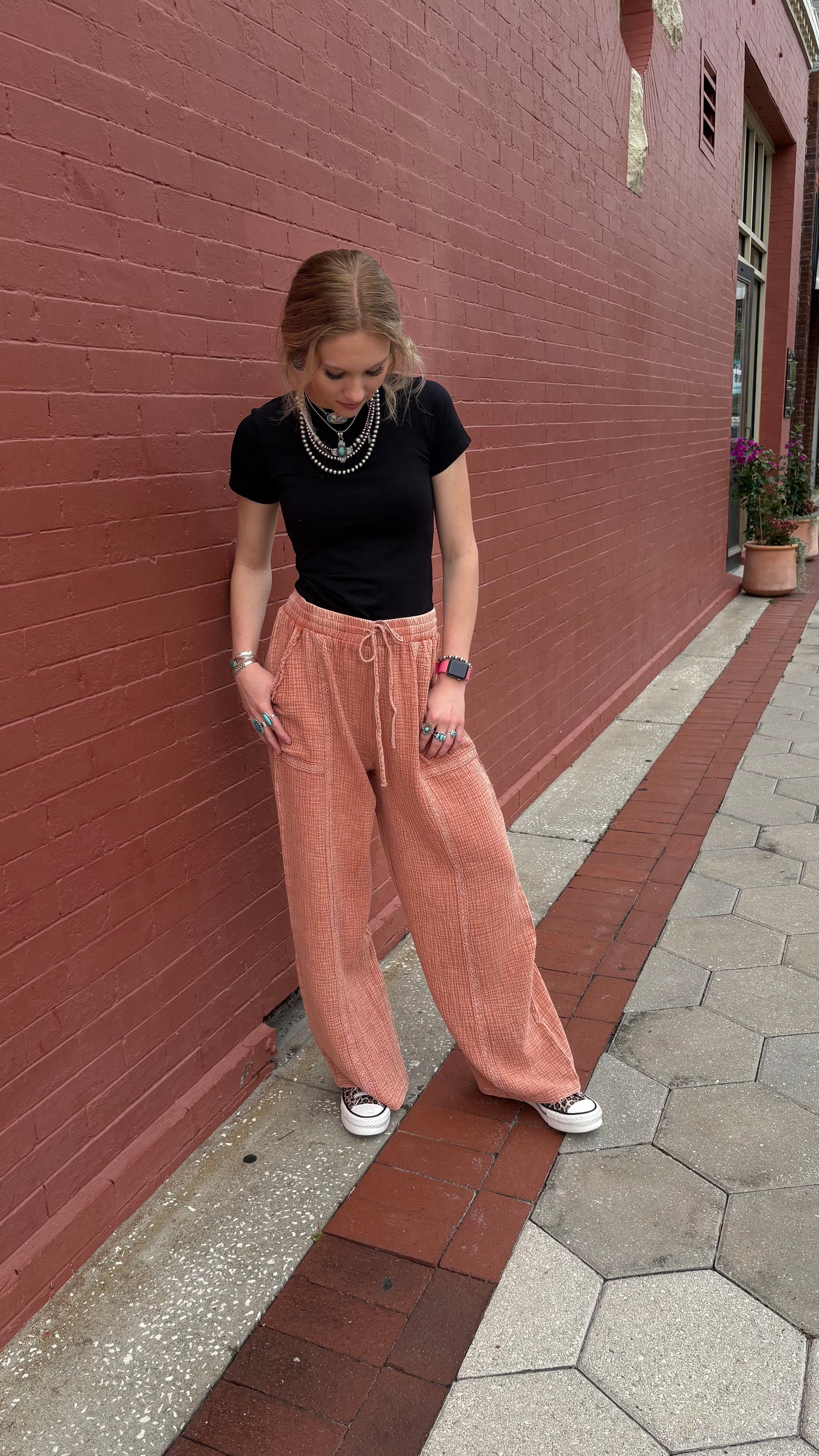 Sunbaked Lace – Rust Gauze Pants