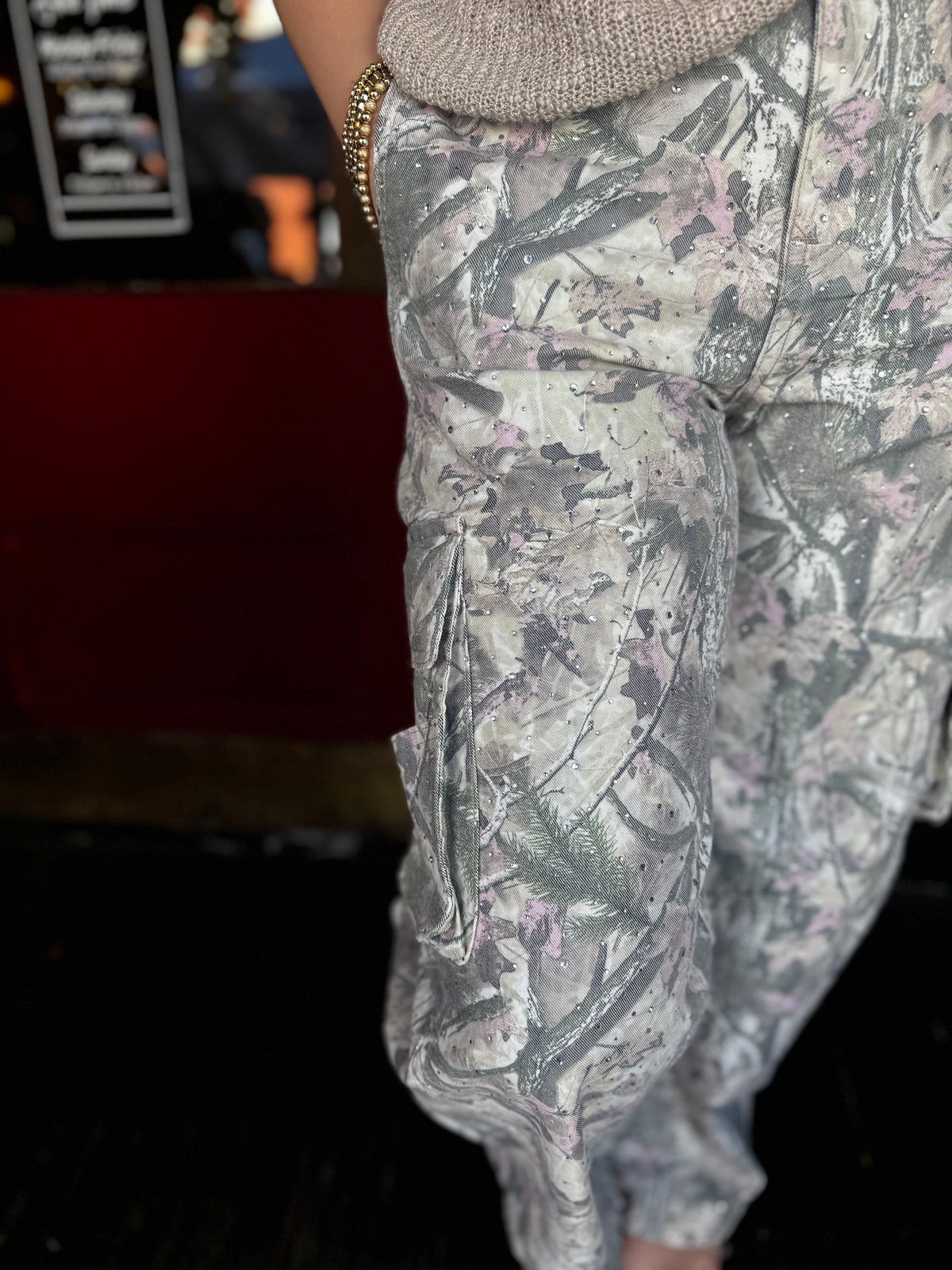 Camo & Crystals – Camo Barrel Jeans