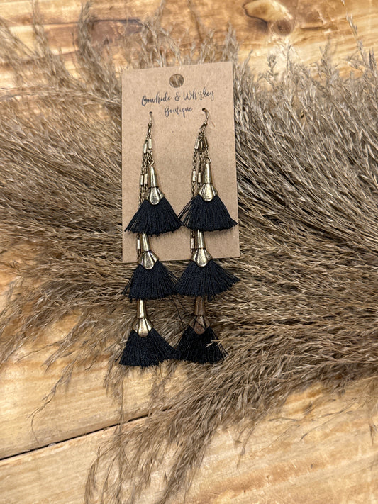 Black Fan Tassel - Earrings