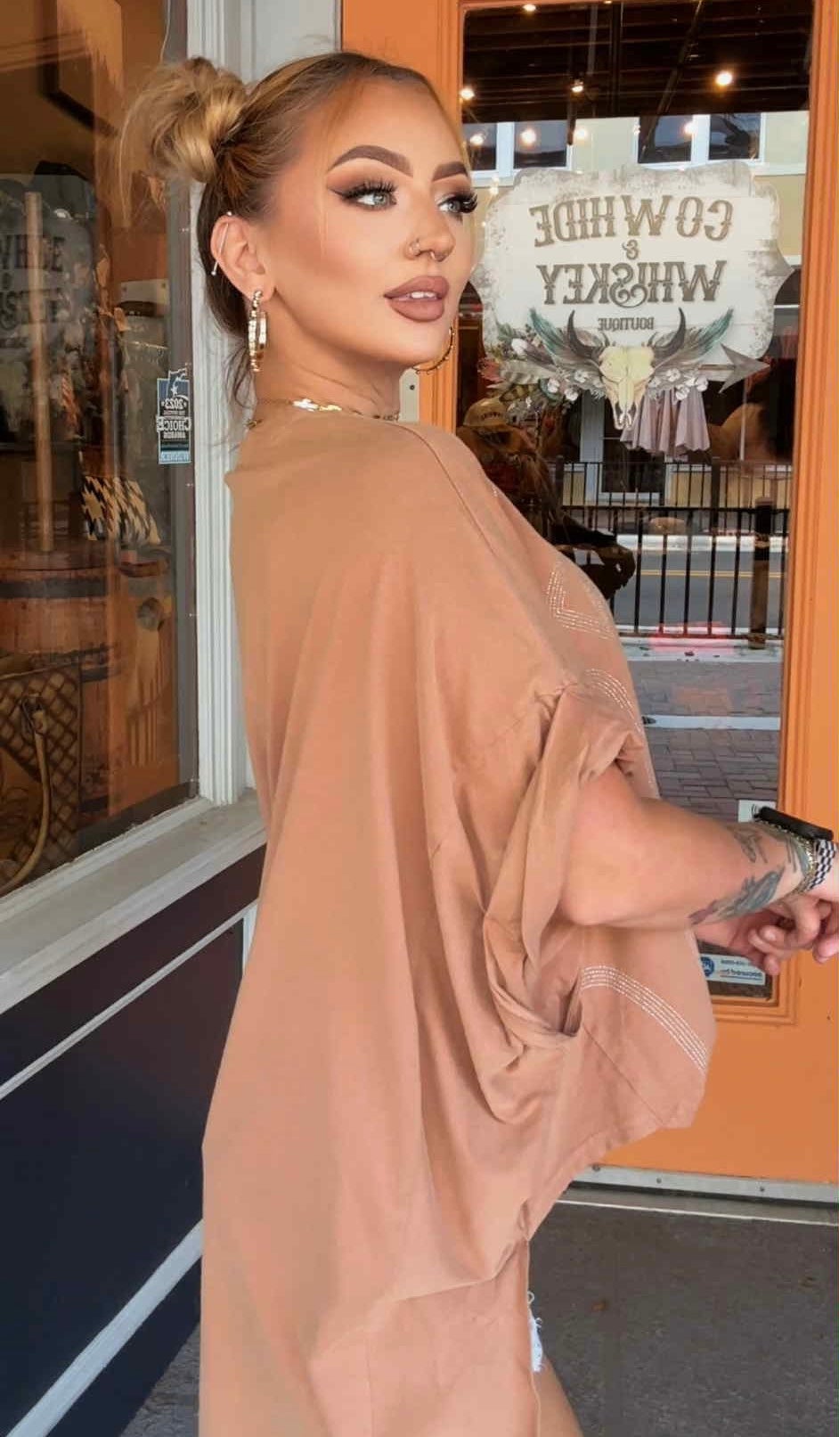 Glitter Boot Stitch - Camel Dolman Top