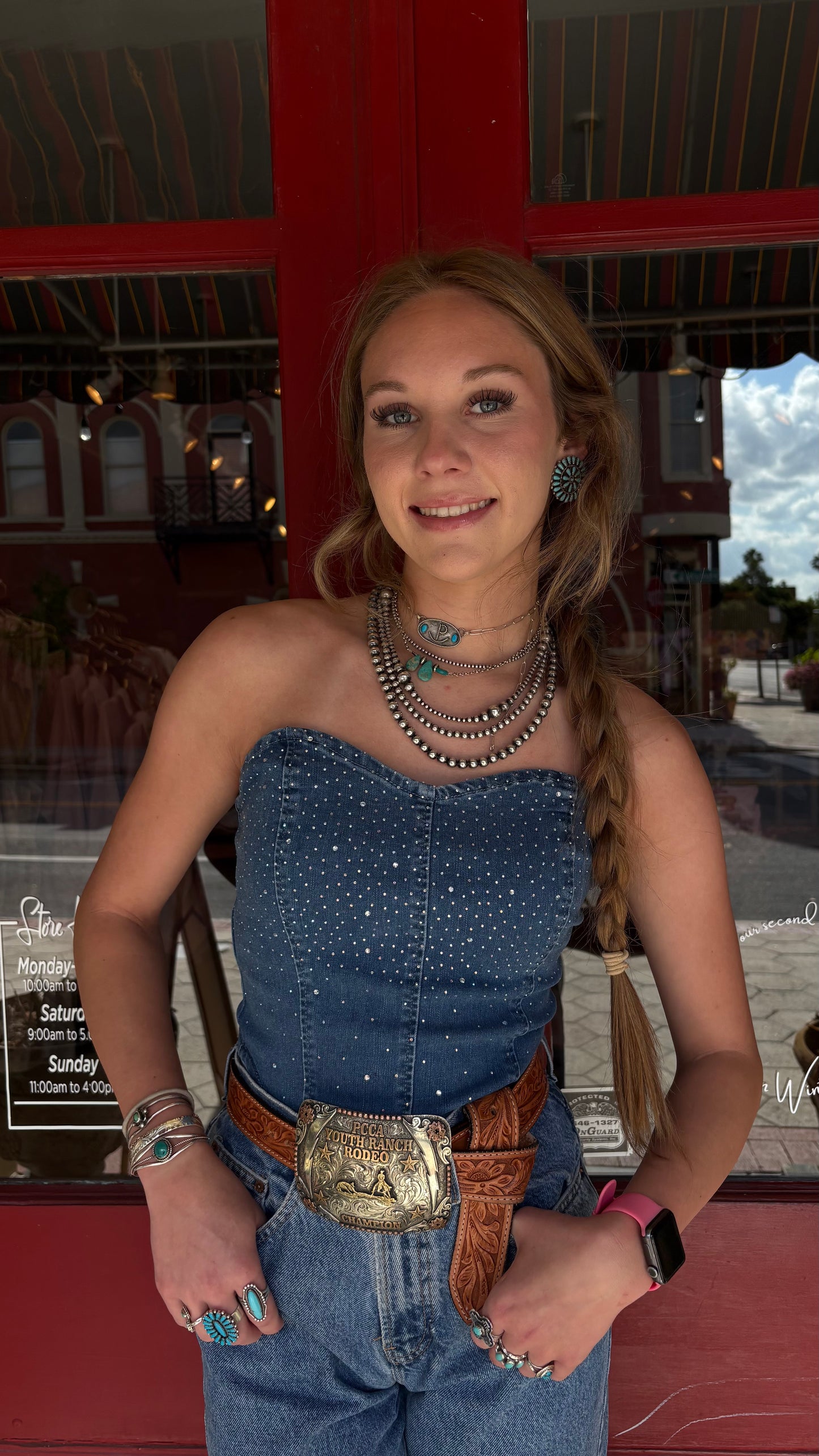 Denim Dazzle – Rhinestone Strapless Top