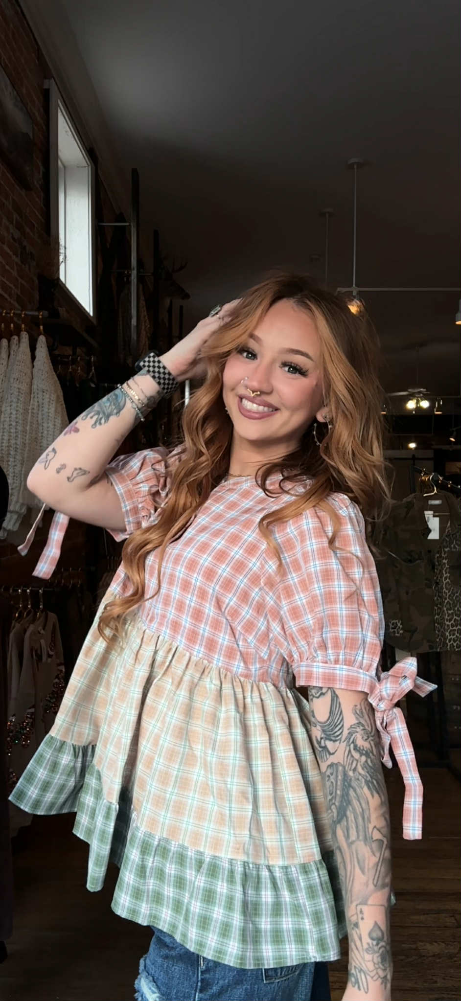 Honeydew Thread - Plaid Babydoll Top