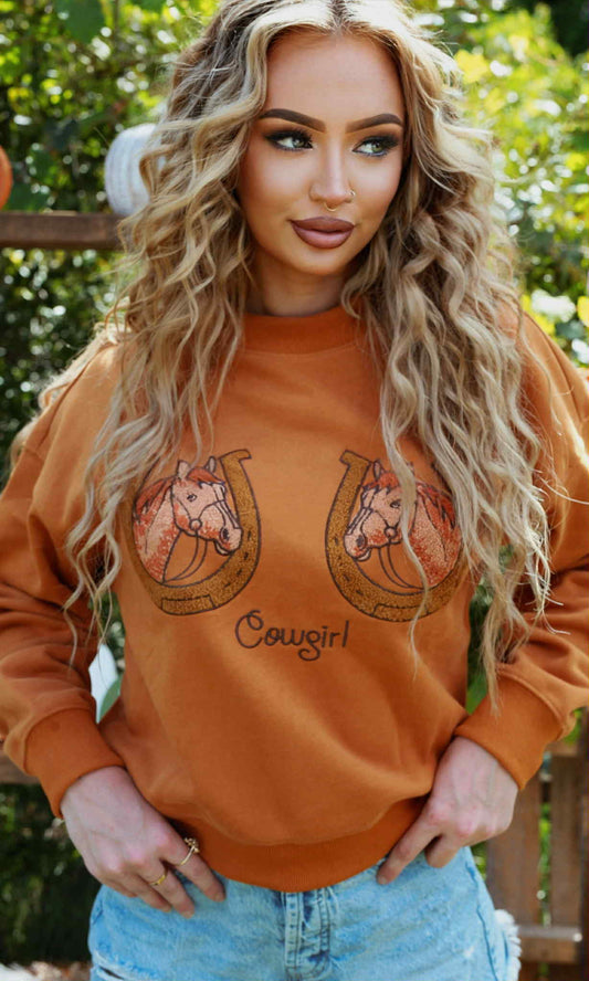 Cowgirl Club - Camel Chenille Patch Pullover