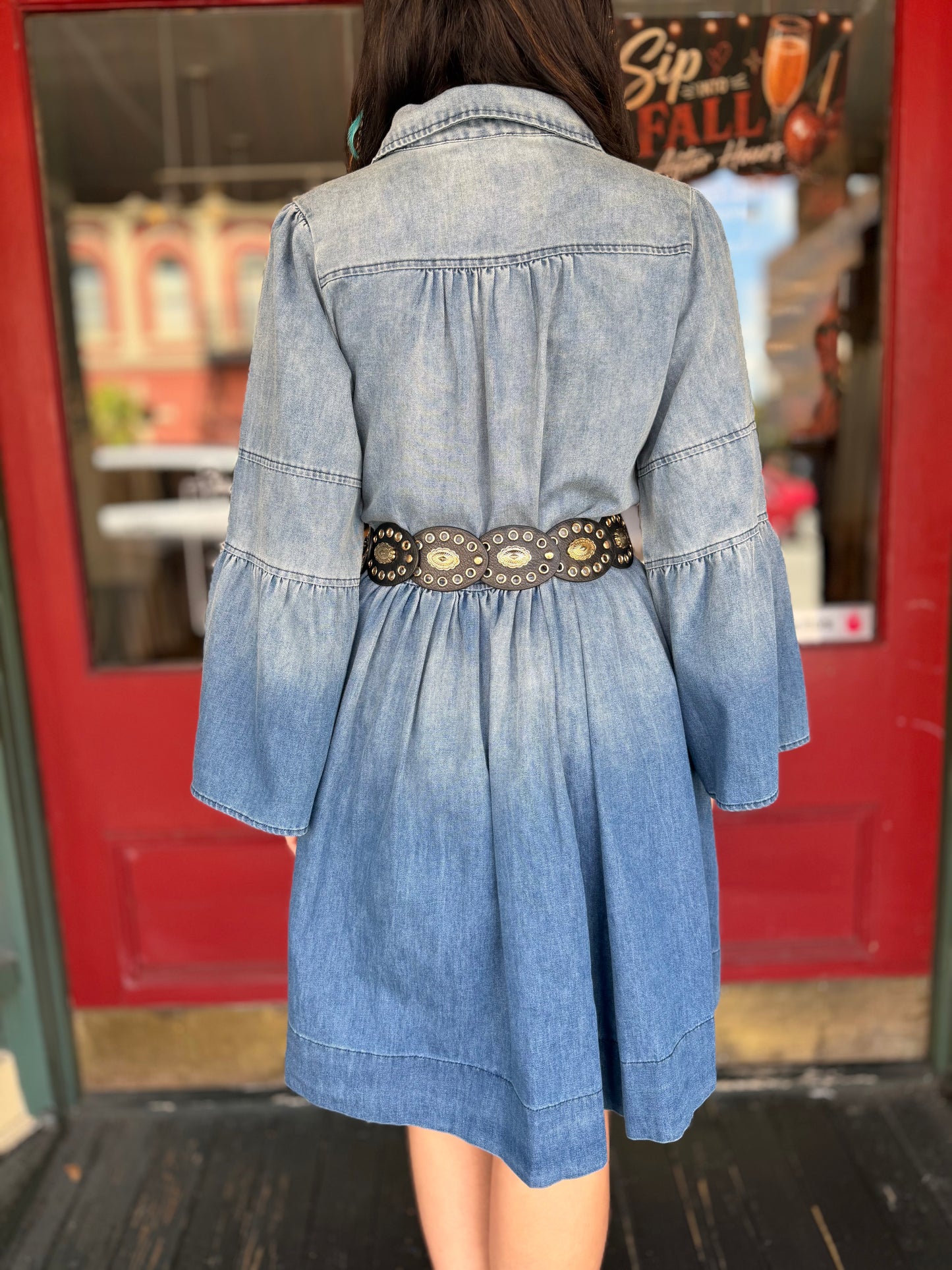 Country Belle – Denim Bell Sleeve Dress