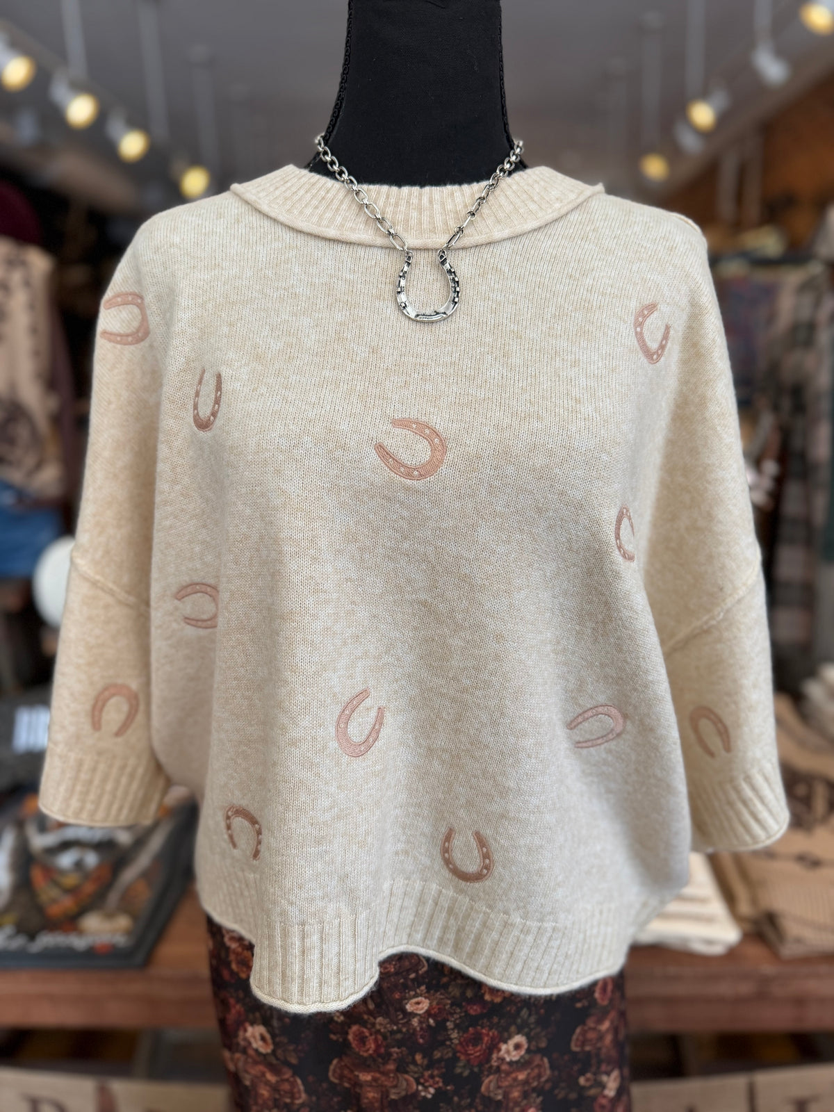 Lucky All Over – Oat Horseshoe Sweater