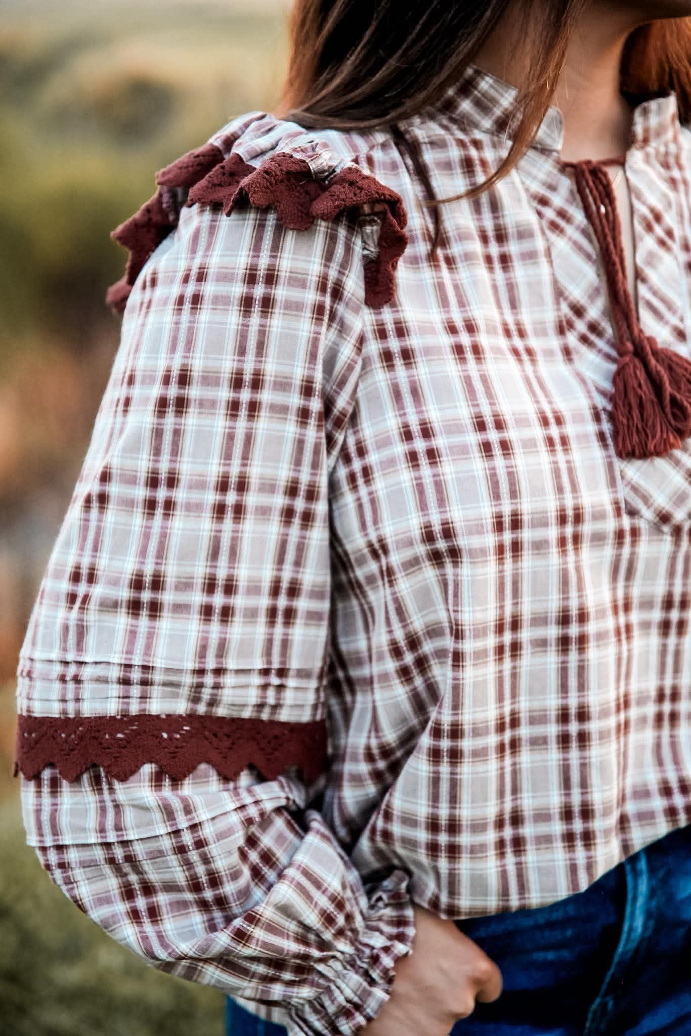 Cranberry Season – Brick Plaid Top