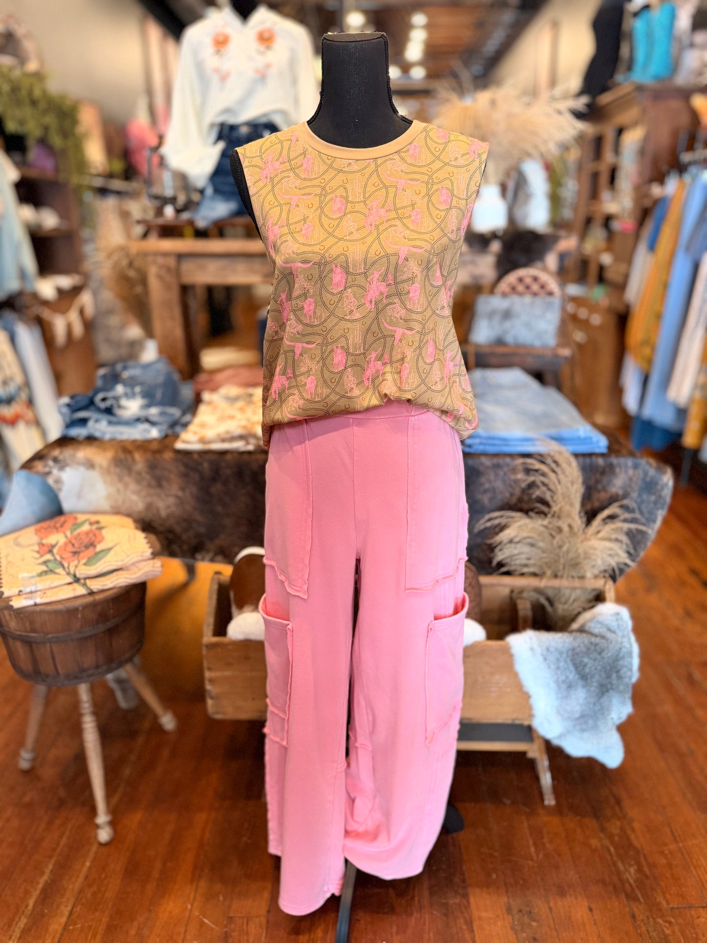 Cozy Cowgirl Nights – Pink Cargo Pants