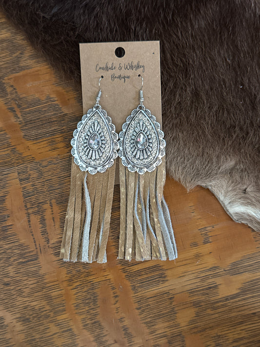 Acid Wash Cowhide - Tassel Earrings