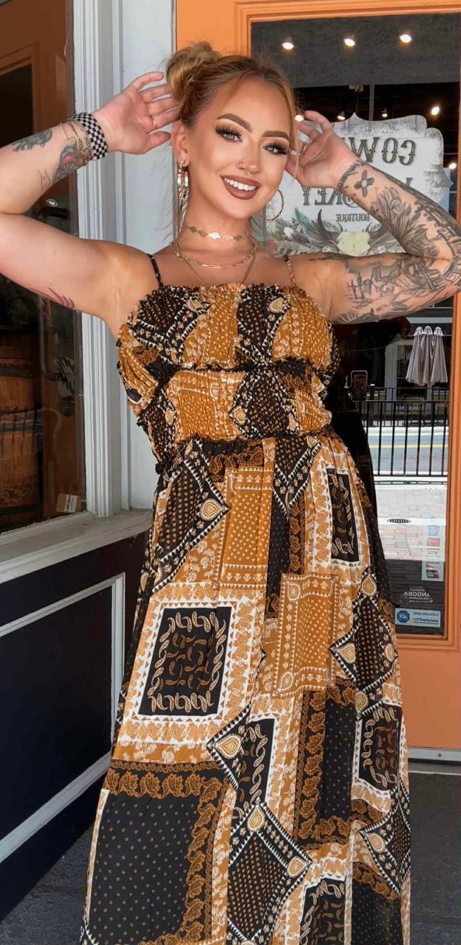 Paisley Patchwork - Camel/Black Dress