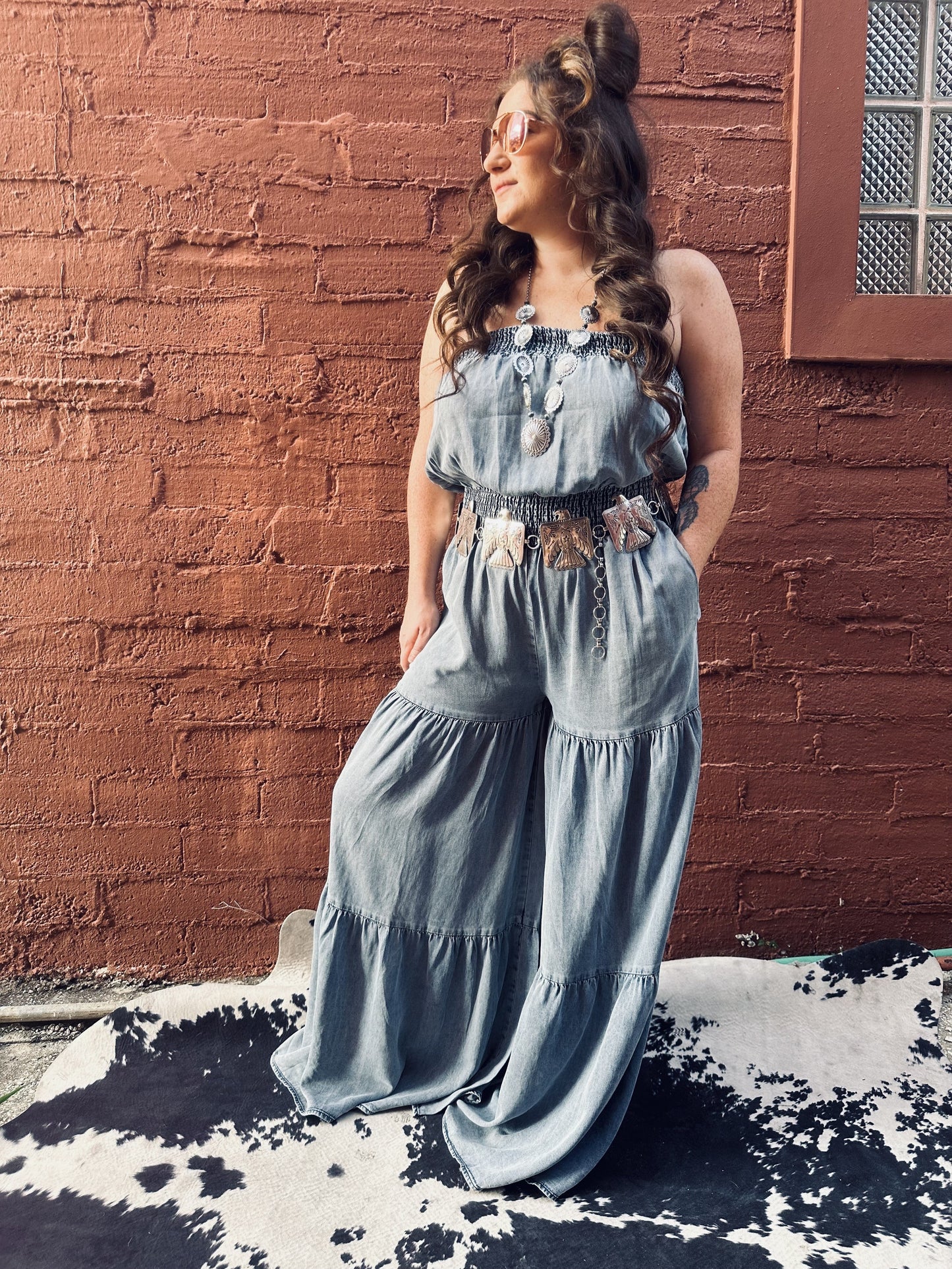 Blue Bell Babe - Ruffle Denim Jumpsuit