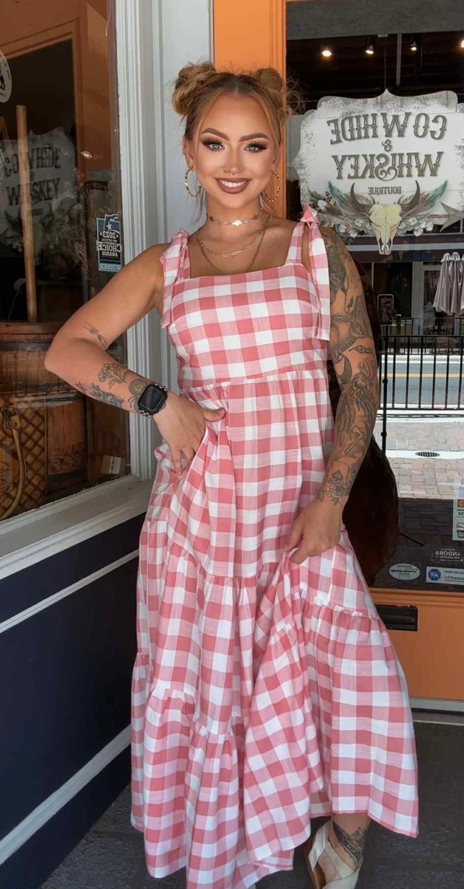 Wander & Woven - Pink Gingham Maxi Dress