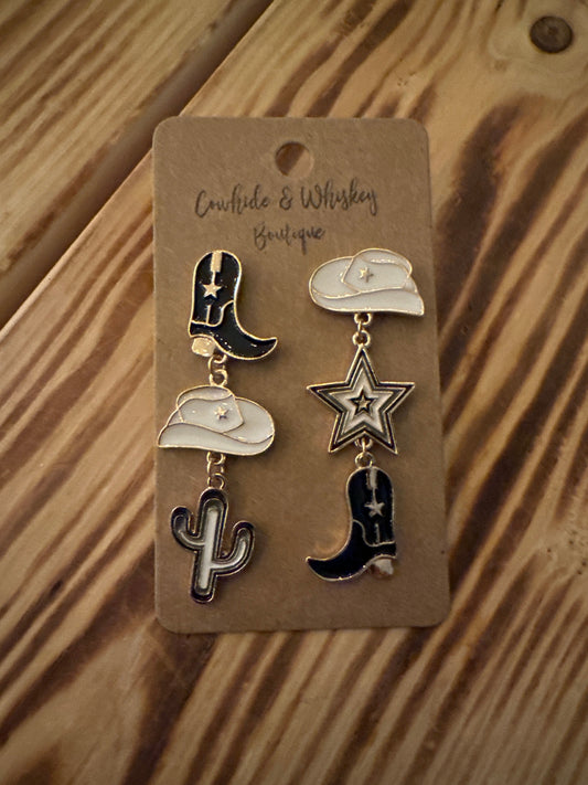 Triple Threat - Black Earrings