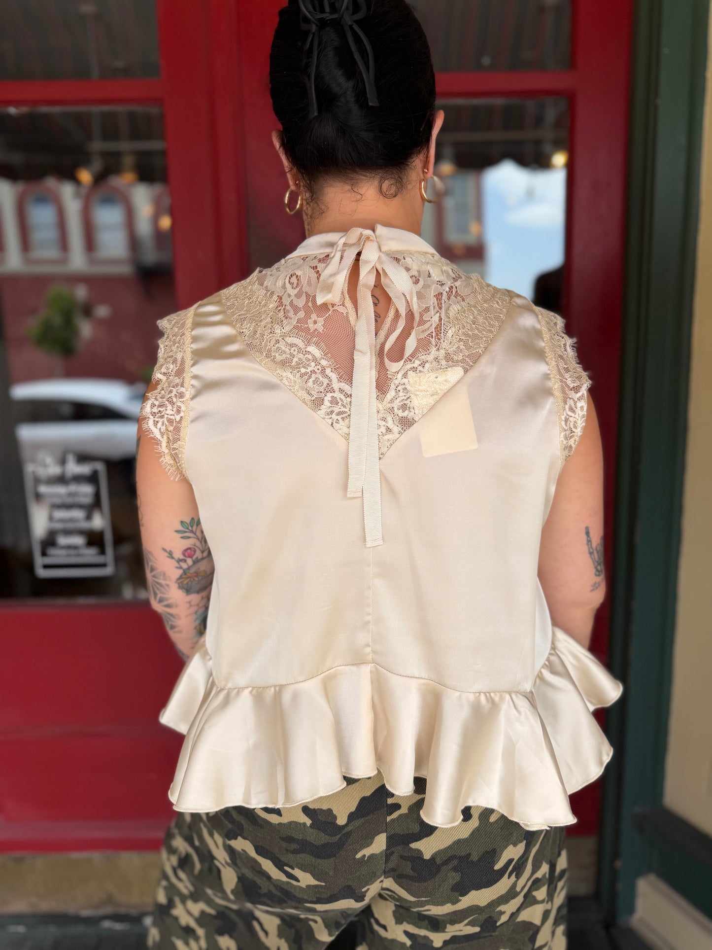 Laced in Ivory – Cream Satin Top
